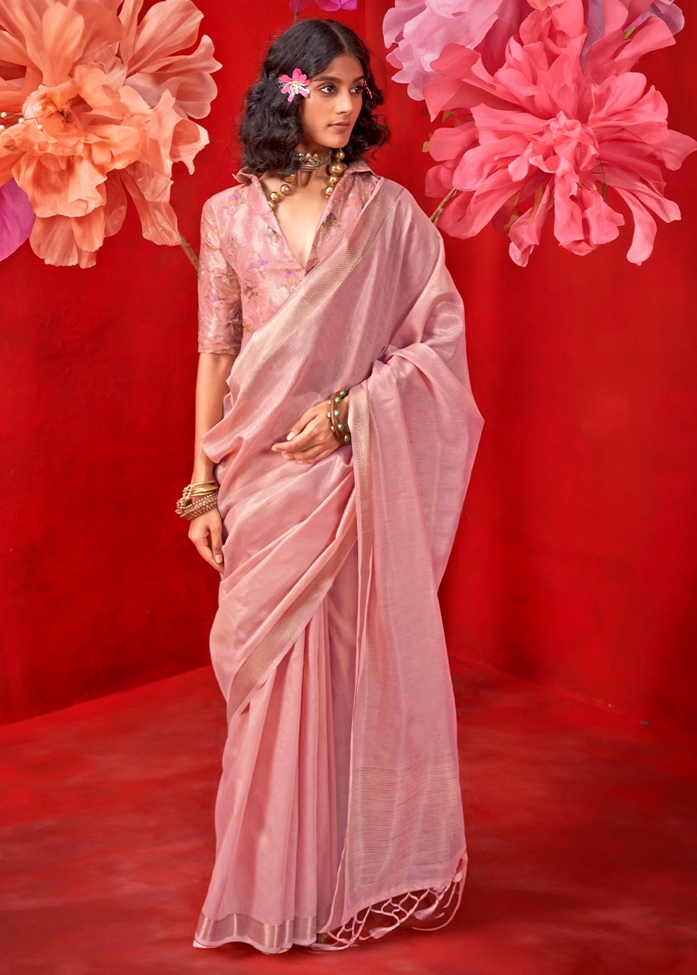 Zari Tissue Handloom Weaving Silk Saree with Minakari Blouse