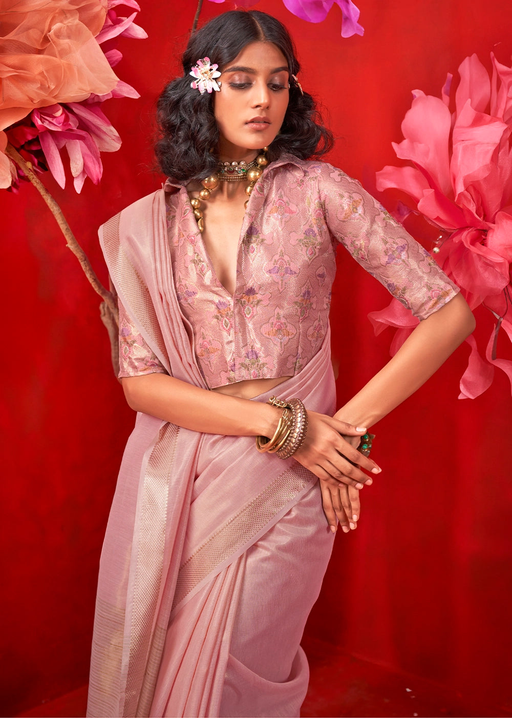 Zari Tissue Handloom Weaving Silk Saree with Minakari Blouse