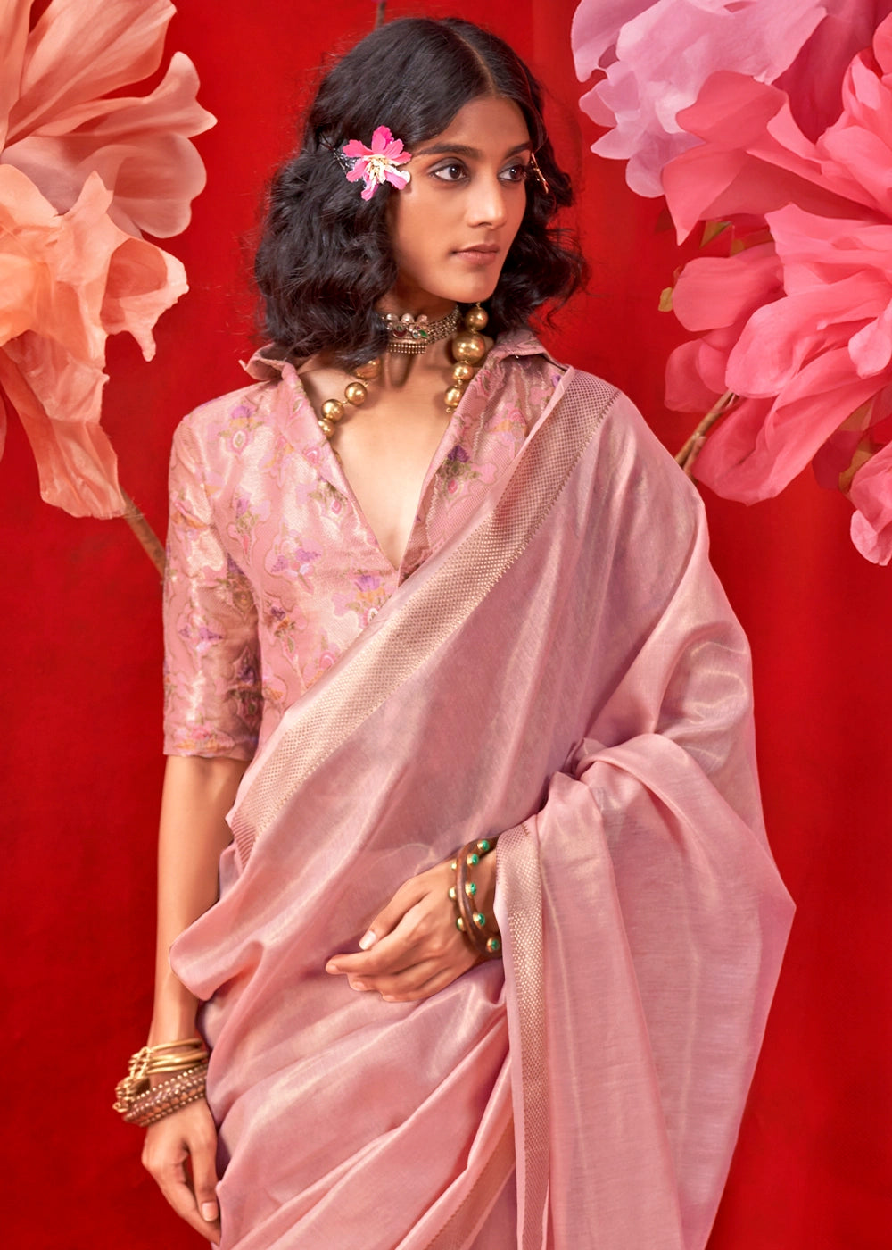 Zari Tissue Handloom Weaving Silk Saree with Minakari Blouse
