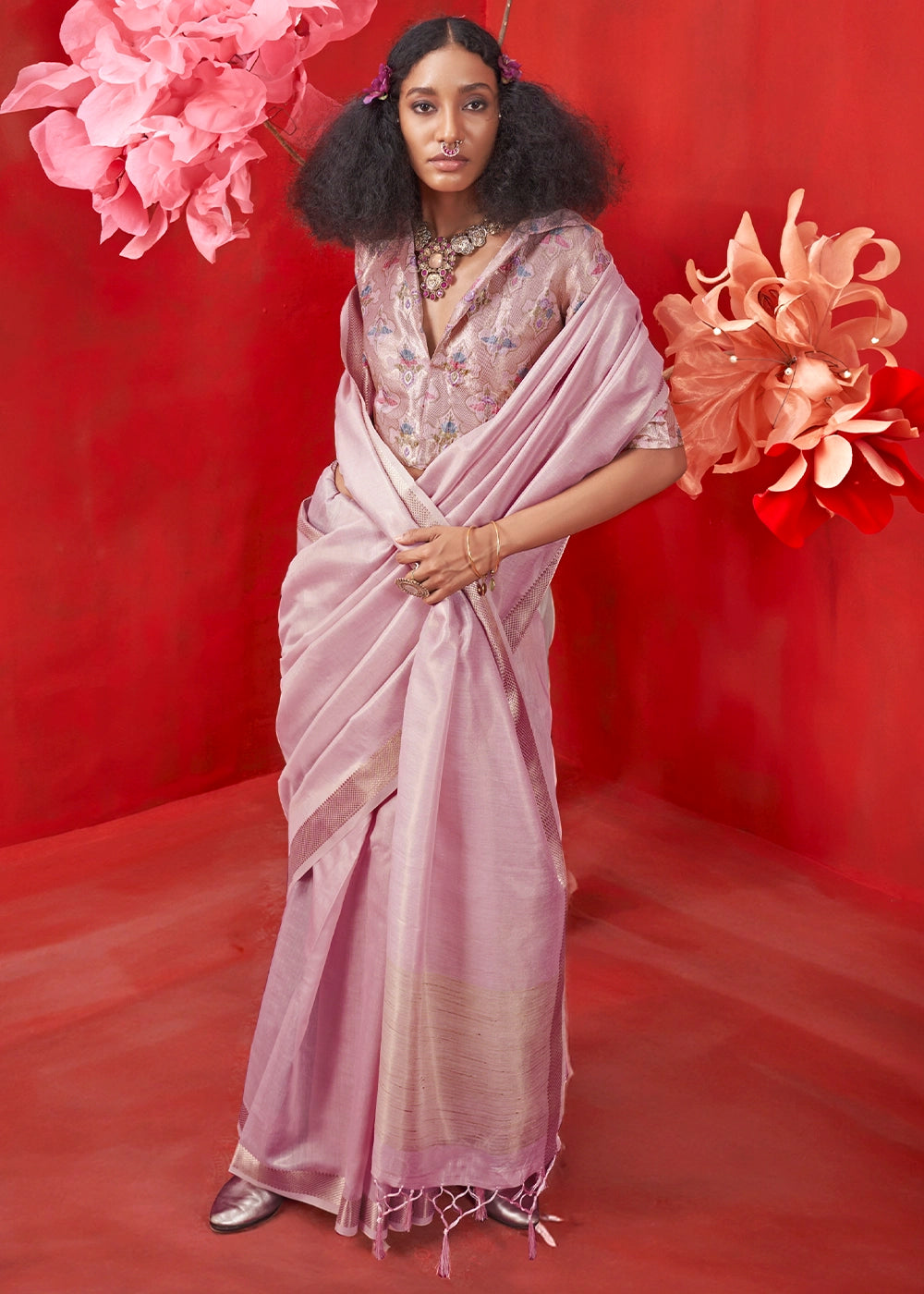Zari Tissue Handloom Weaving Silk Saree with Minakari Blouse