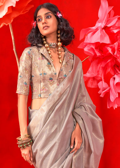 Zari Tissue Handloom Weaving Silk Saree with Minakari Blouse