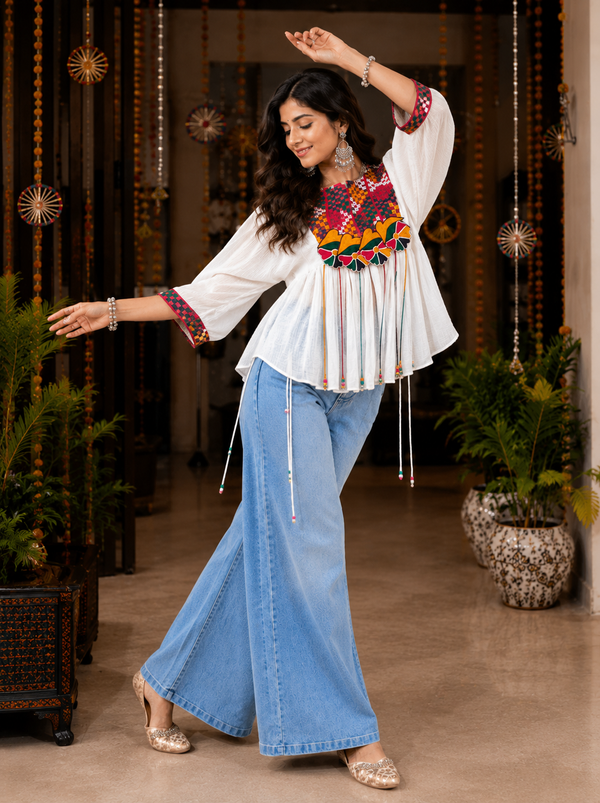 Cream Color Navratri Designer Top houseofpanchhi