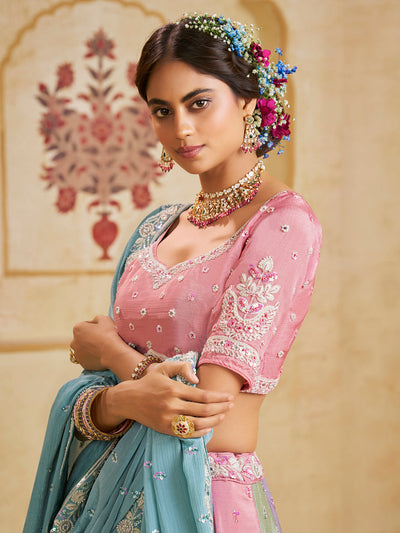 Chinnon Fabric Sequinse embroidery Semi-Stitched Lehenga choli & Dupatta House of Panchhi