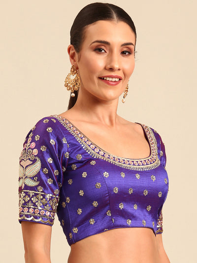 Purple-Toned Dupion Heavy Embroidery Work Readymade Blouse
