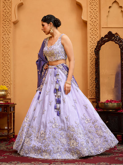 Lavender- Tissue Fabric Sequins embroidery Semi-Stitched Lehenga & Unstitched Blouse With Dupatta houseofpanchhi