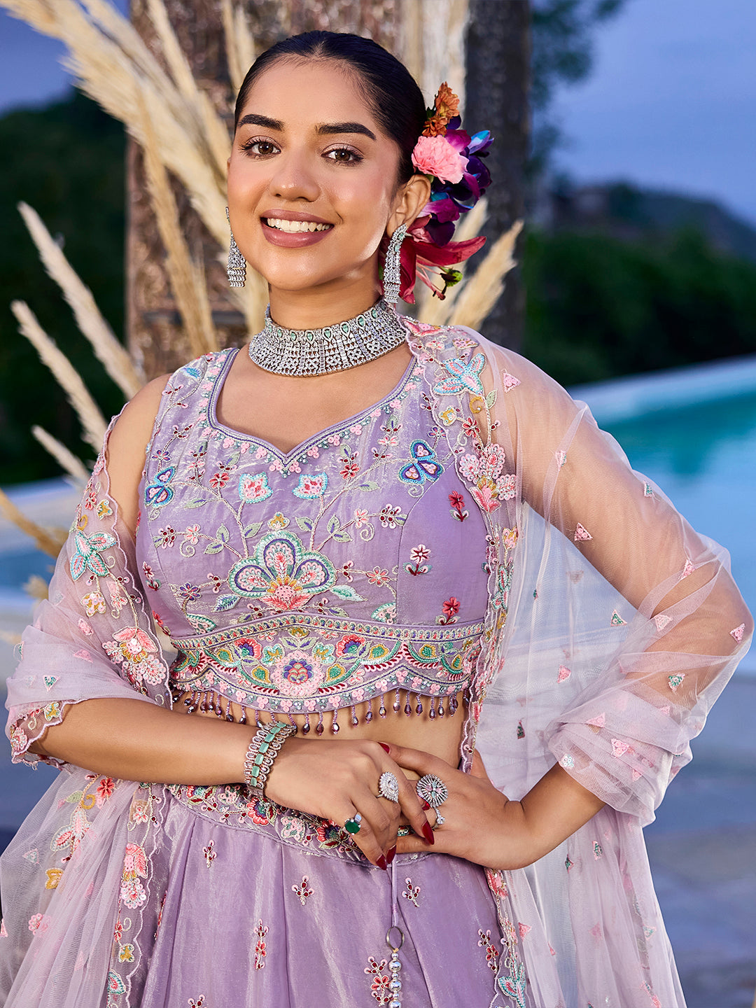 Satin Silk Fabric Sequinned Embroidered Ready to Wear Lehenga Choli & Dupatta House of Panchhi