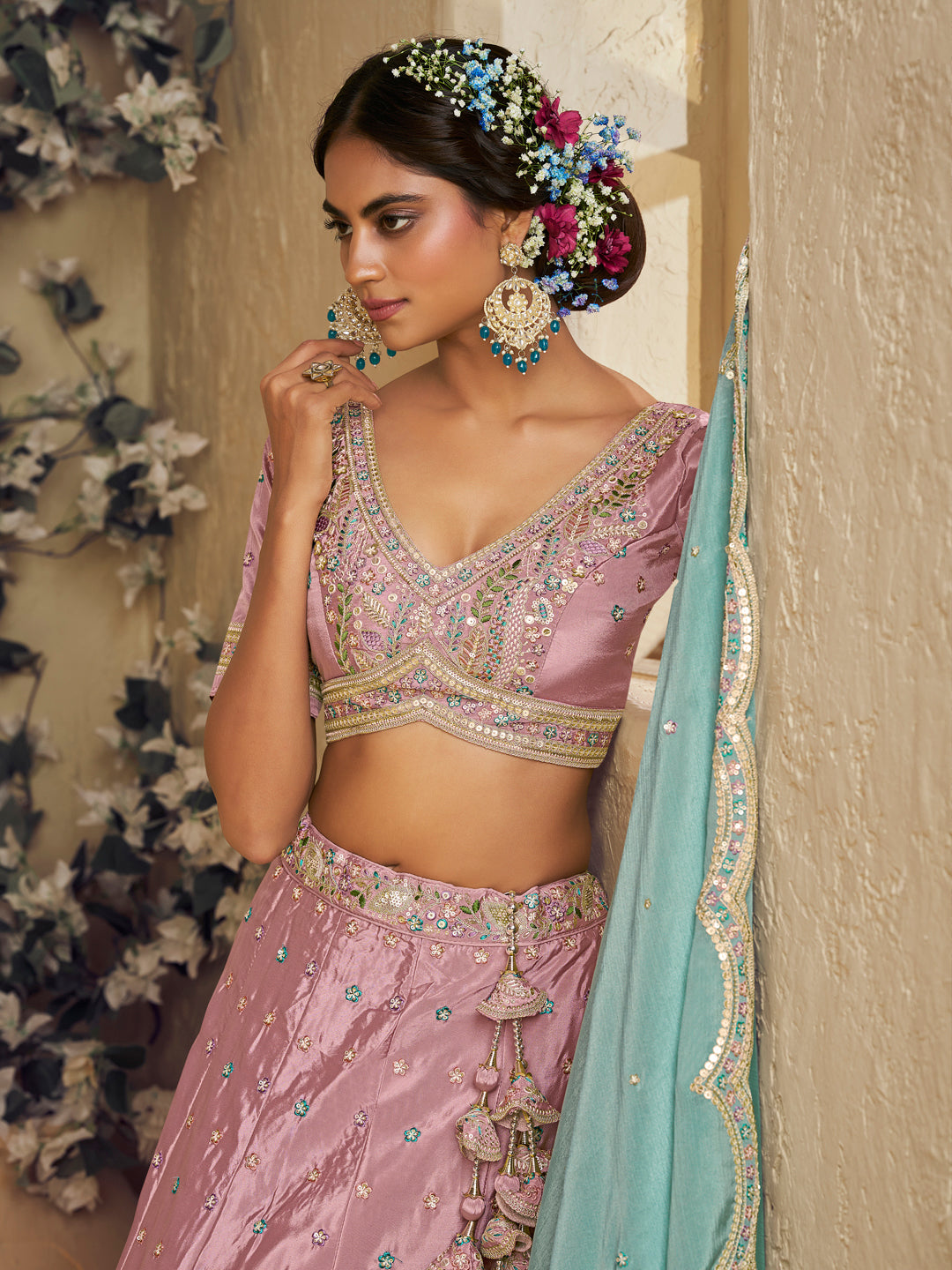 Satin Silk  Fabric Sequins embroidery Semi-Stitched Lehenga choli & Dupatta House of Panchhi