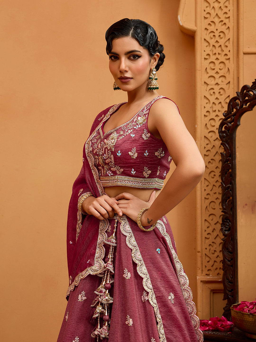Tissue Fabric Sequins embroidery Semi-Stitched Lehenga & Unstitched Blouse With Dupatta houseofpanchhi