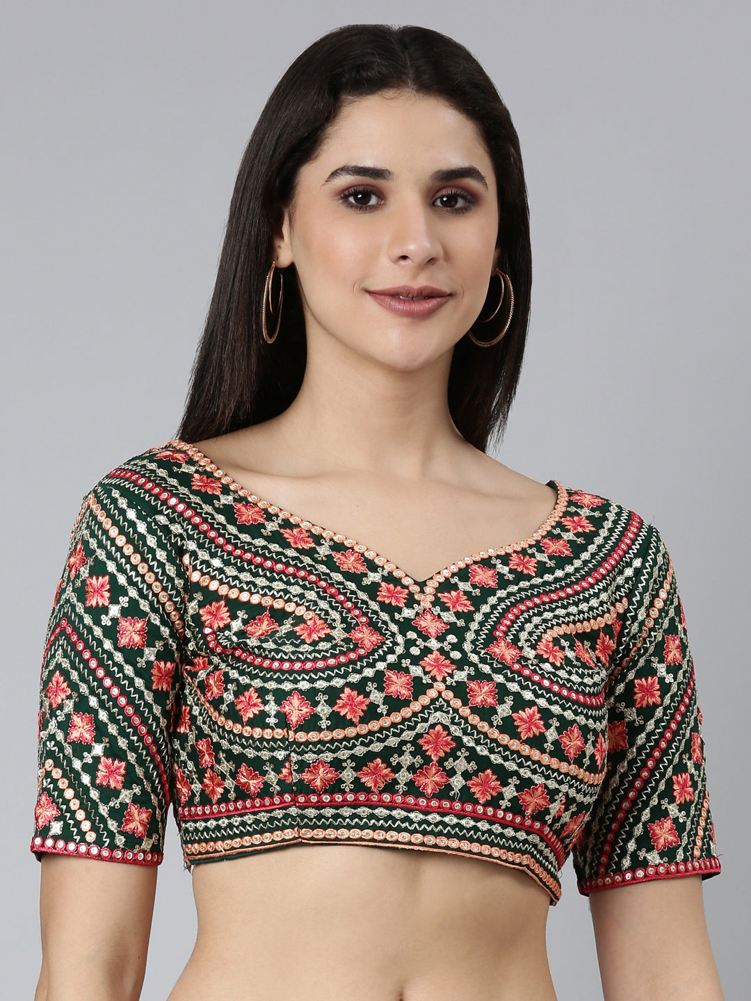Green Georgette Embroidered Readymade Blouse