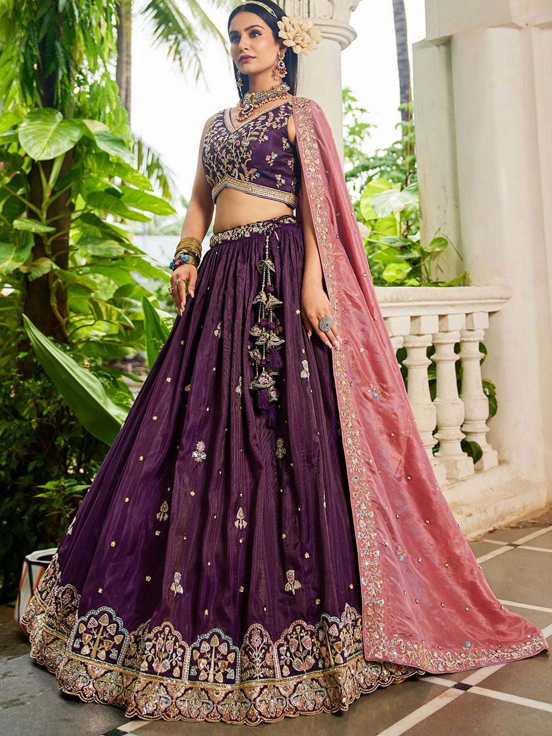 Satin Sequinse embroidery Semi-Stitched Lehenga choli & Dupatta