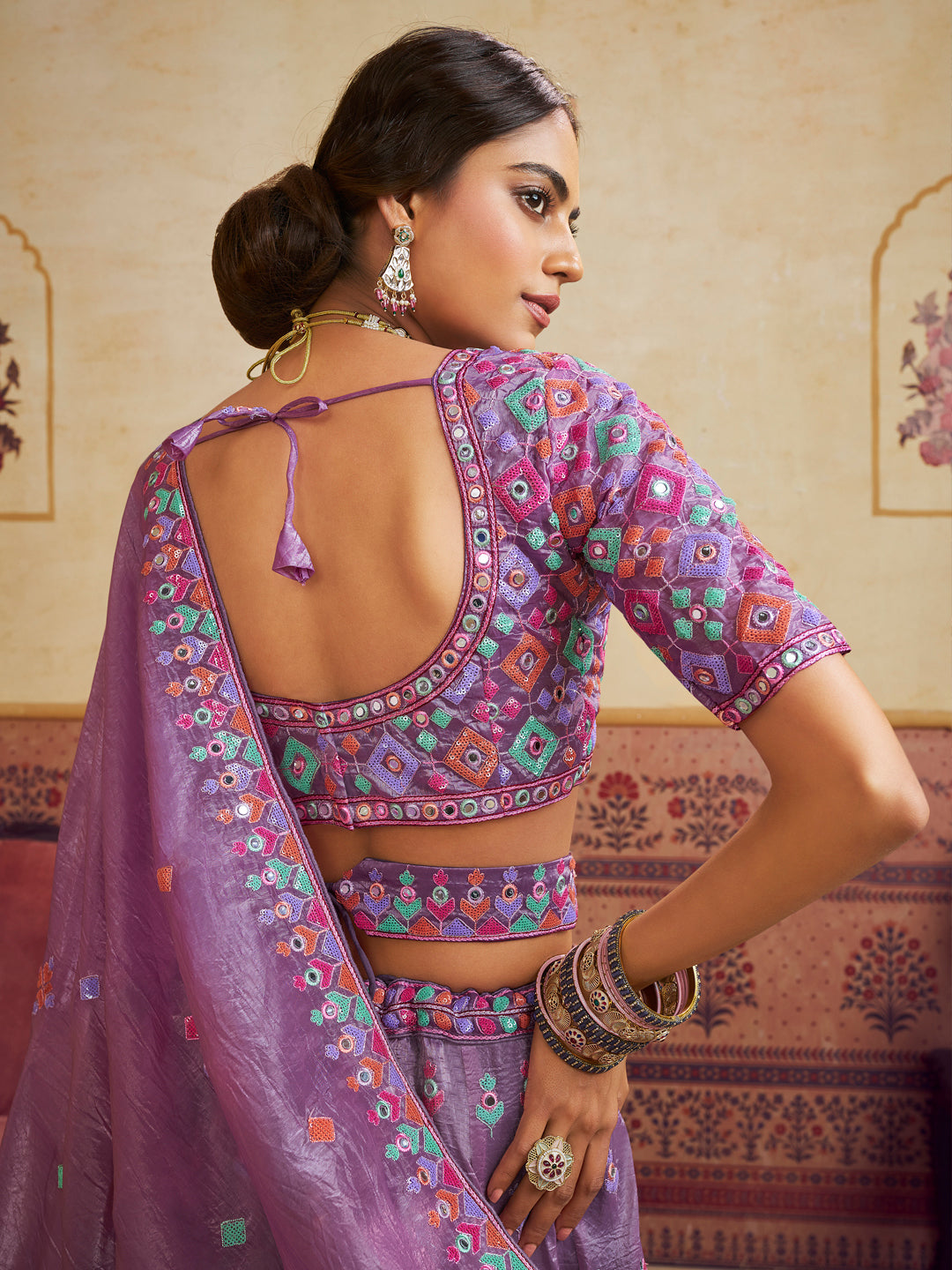 Organza Fabric Sequins embroidery Semi-Stitched Lehenga choli & Dupatta House of Panchhi