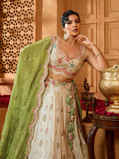 Tissue Fabric Sequins embroidery Semi-Stitched Lehenga & Unstitched Blouse With Dupatta houseofpanchhi