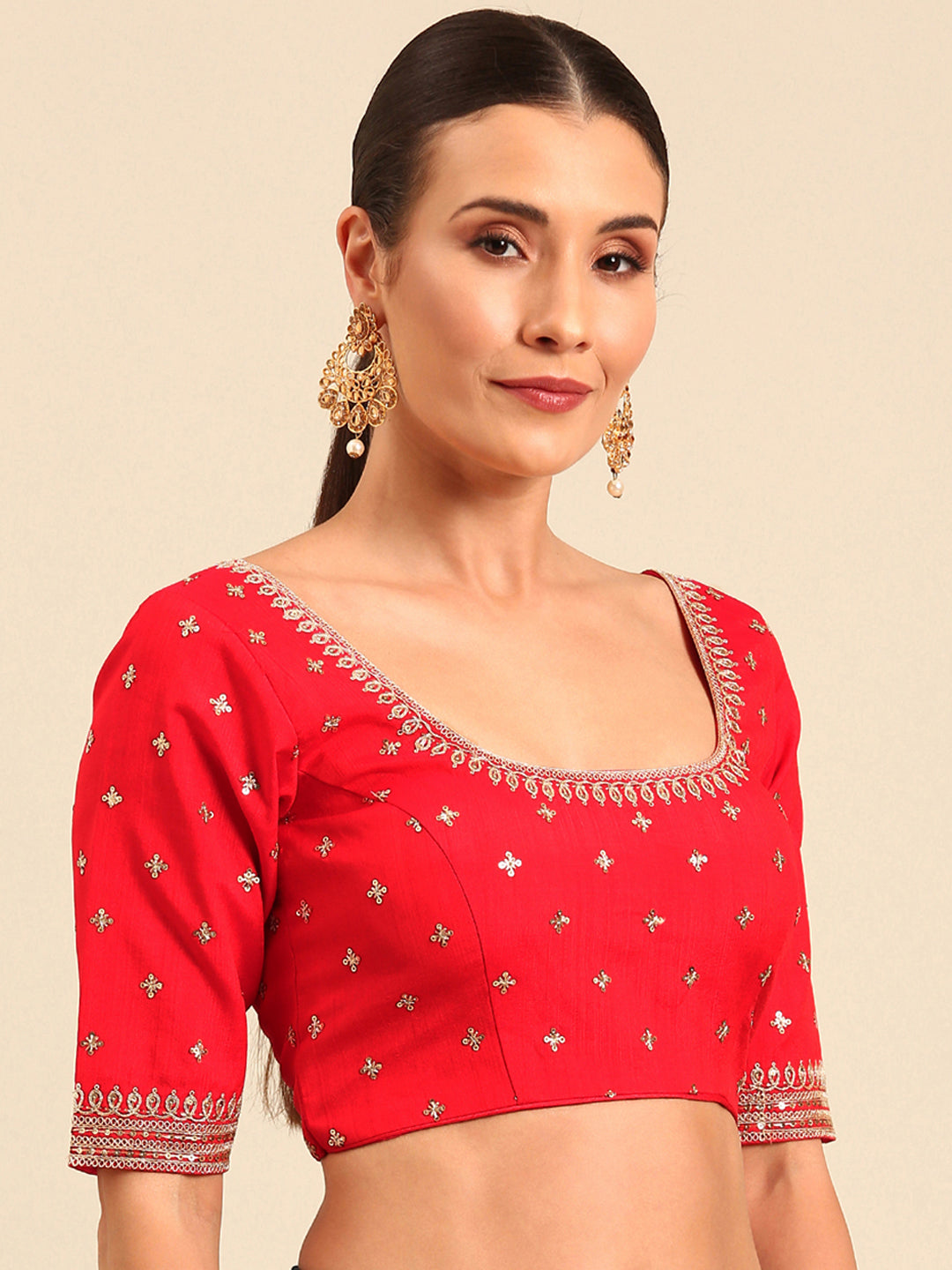 Red-Toned Pure Silk Embroidery Work Readymade Blouse