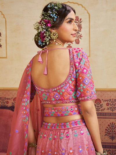 Organza Fabric Sequins embroidery Semi-Stitched Lehenga choli & Dupatta House of Panchhi