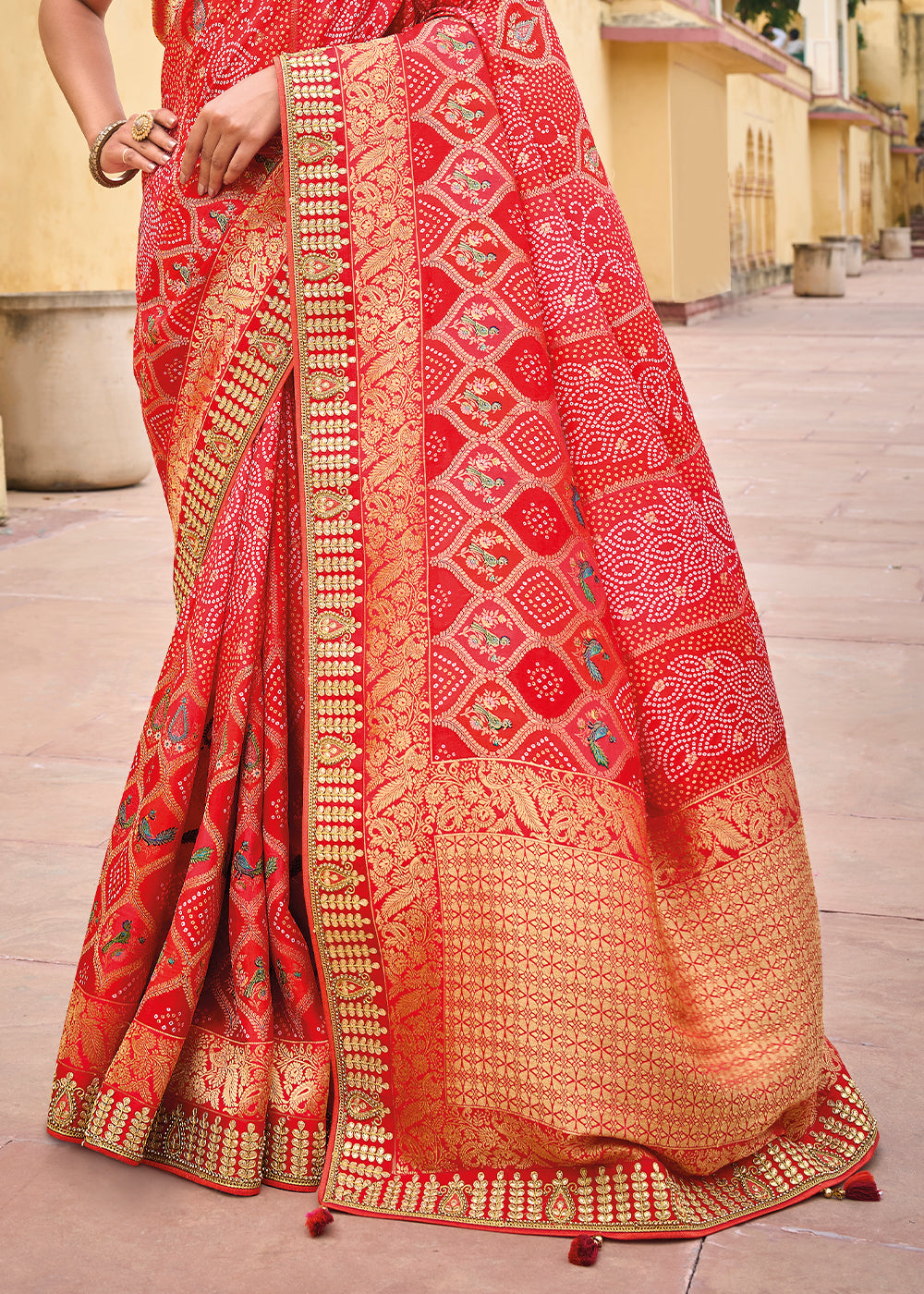 Red Color Pure Dola Silk Gota Patti Embroiderey Work Saree