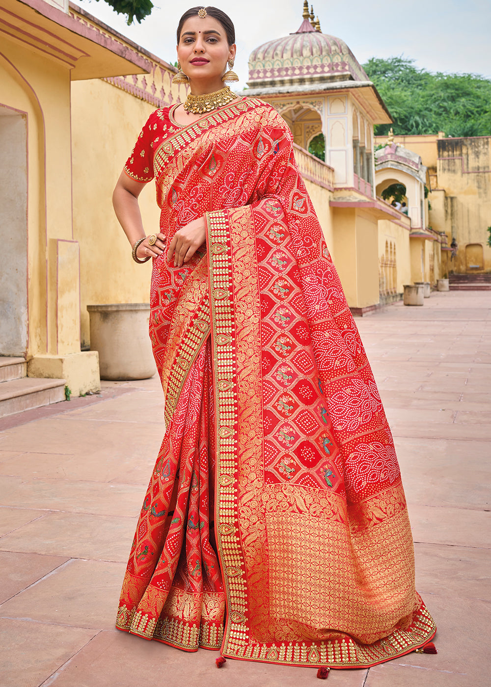 Red Color Pure Dola Silk Gota Patti Embroiderey Work Saree