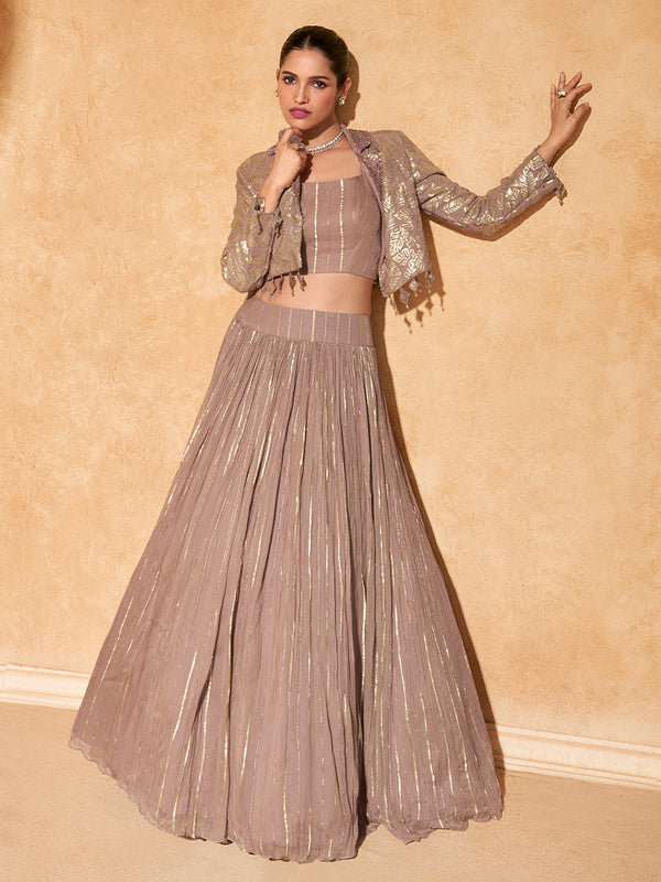 Brown Designer Indo Western Party Wear Lehenga Choli & Jacket House of Panchhi
