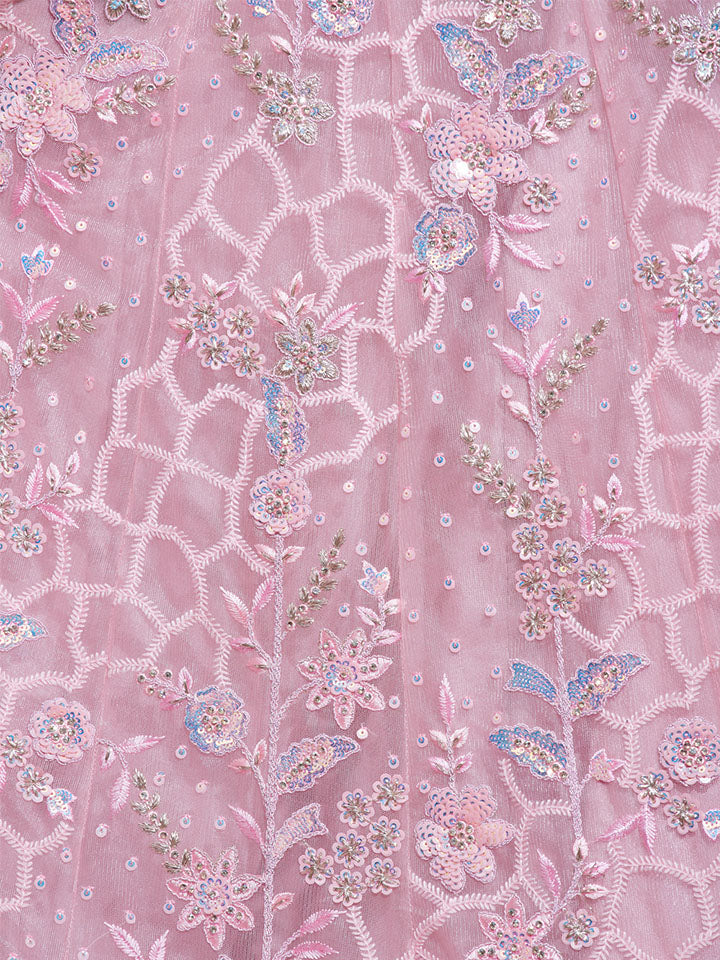 Pink Color Net Sequins Work Semi-Stitched Lehenga