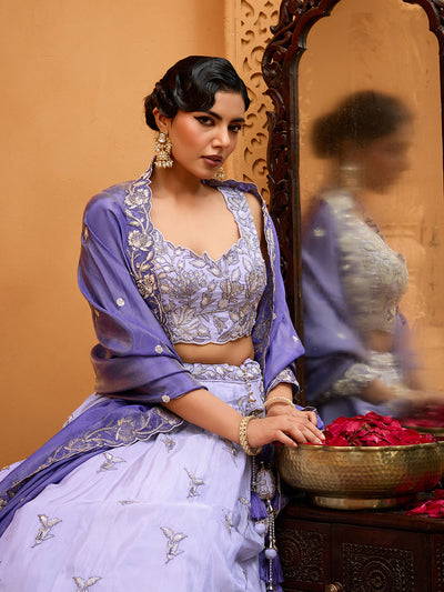 Lavender- Tissue Fabric Sequins embroidery Semi-Stitched Lehenga & Unstitched Blouse With Dupatta houseofpanchhi