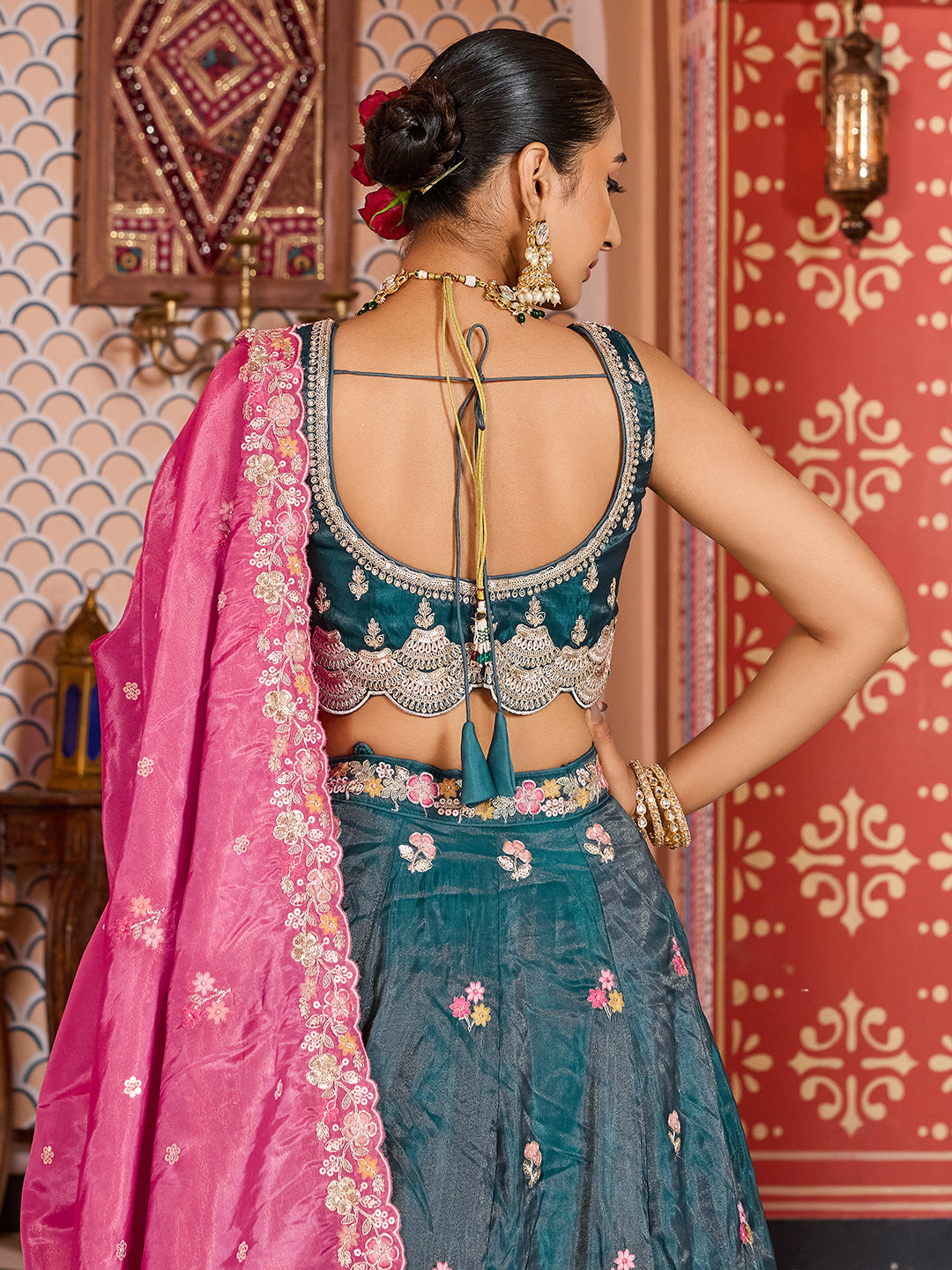 Tissue Fabric Sequins embroidery Semi-Stitched Lehenga & Unstitched Blouse With Dupatta House of Panchhi