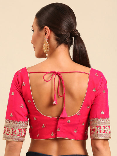 Pink-Toned Pure Silk Embroidery Work Readymade blouse