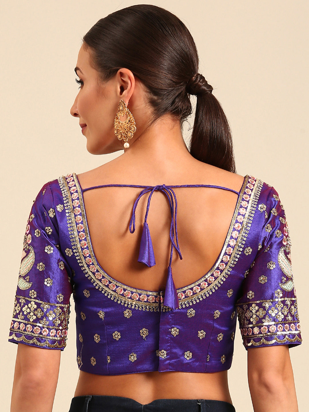 Purple-Toned Dupion Heavy Embroidery Work Readymade Blouse