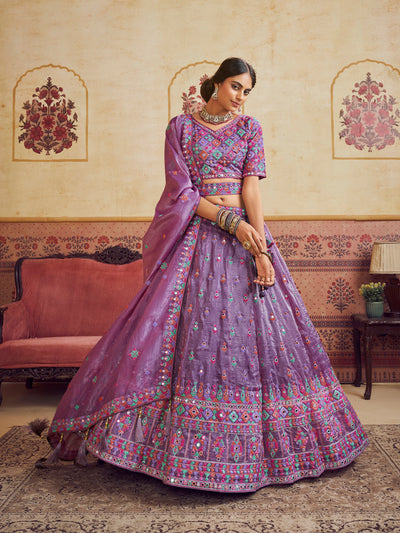 Organza Fabric Sequins embroidery Semi-Stitched Lehenga choli & Dupatta House of Panchhi