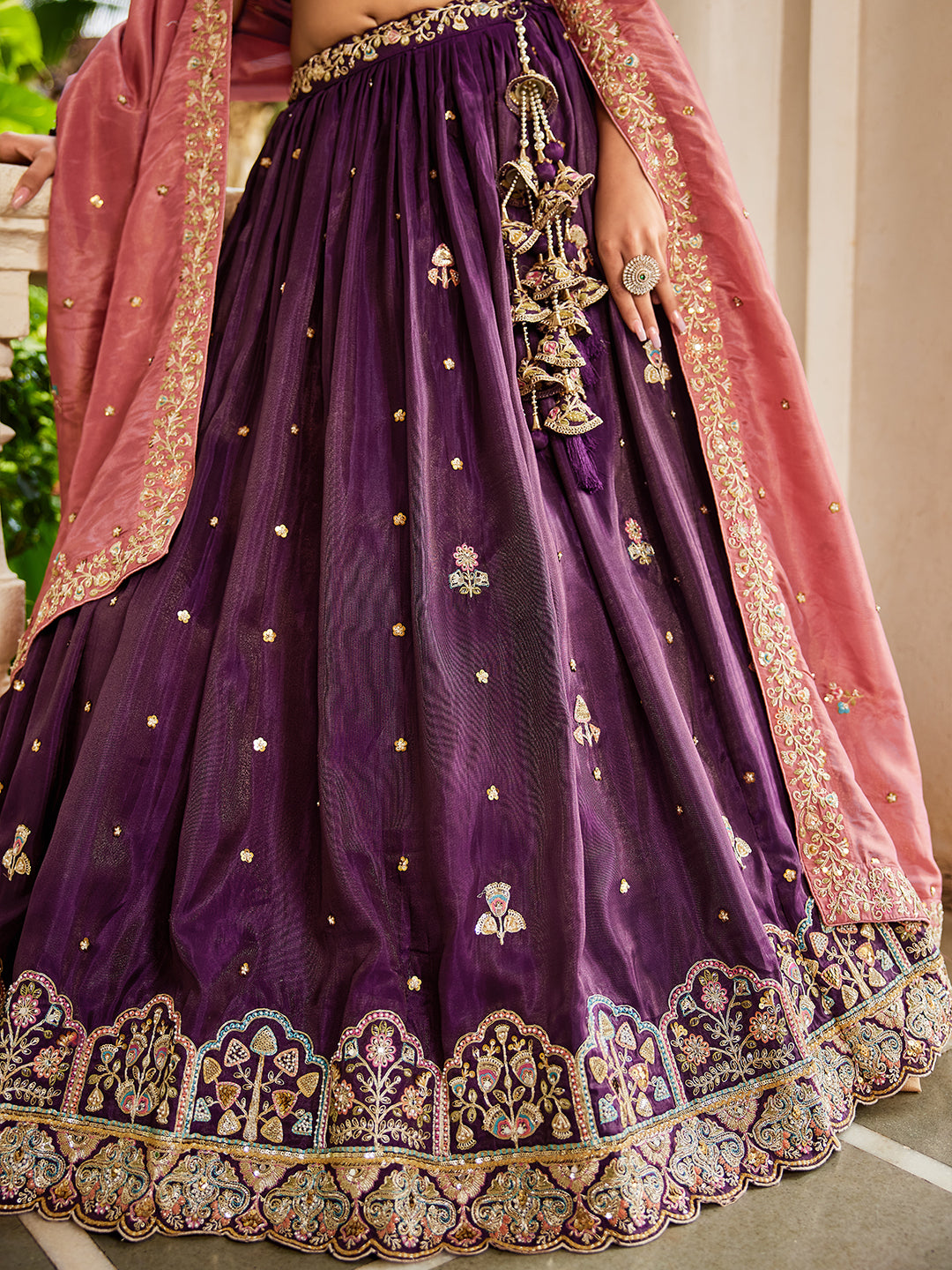 Satin Sequinse embroidery Semi-Stitched Lehenga choli & Dupatta