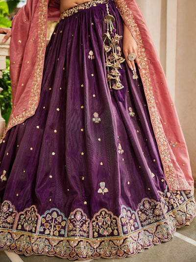 Satin Sequinse embroidery Semi-Stitched Lehenga choli & Dupatta