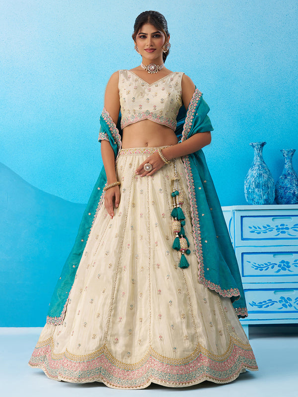 Tissue Sequins Embroidered Semi-Stitched Lehenga Set House of Panchhi