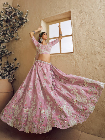 Satin Silk Fabric Sequins embroidery Semi-Stitched Lehenga choli & Dupatta House of Panchhi