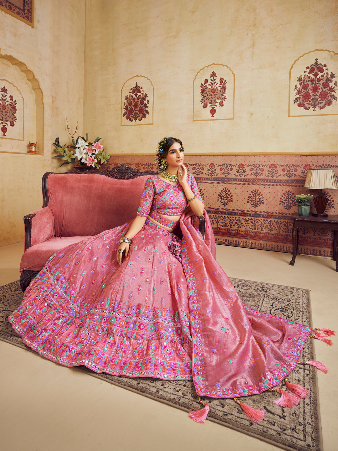 Organza Fabric Sequins embroidery Semi-Stitched Lehenga choli & Dupatta House of Panchhi