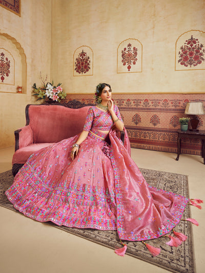 Organza Fabric Sequins embroidery Semi-Stitched Lehenga choli & Dupatta House of Panchhi