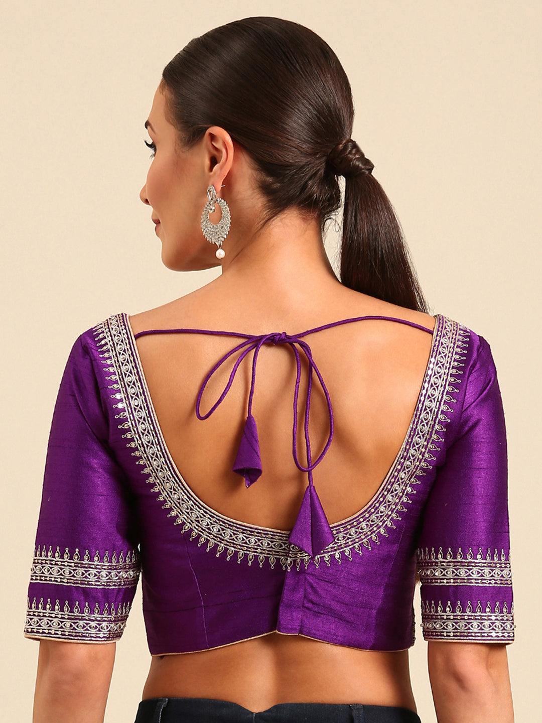 Purple-Toned Pure Silk Embroidery Work Readymade Blouse