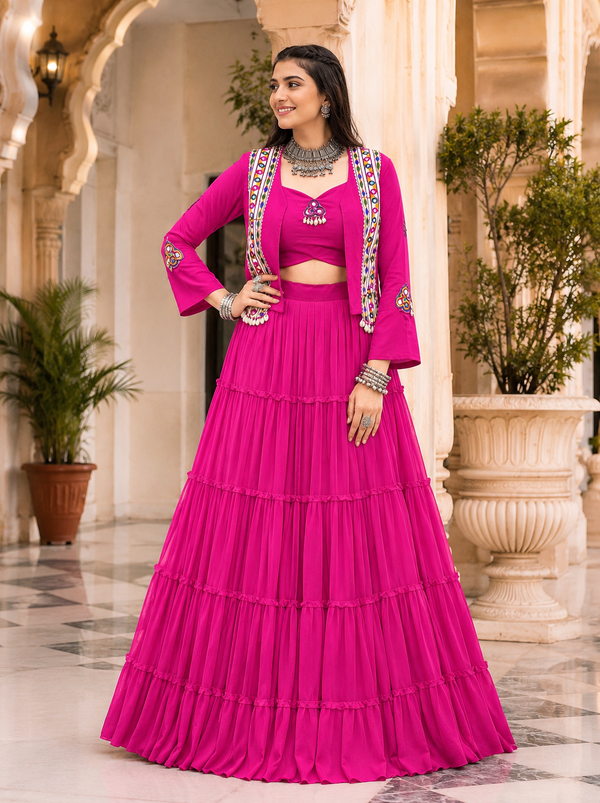 Mustard color Navratri Designer Ready To Wear Lehenga Jacket Set houseofpanchhi