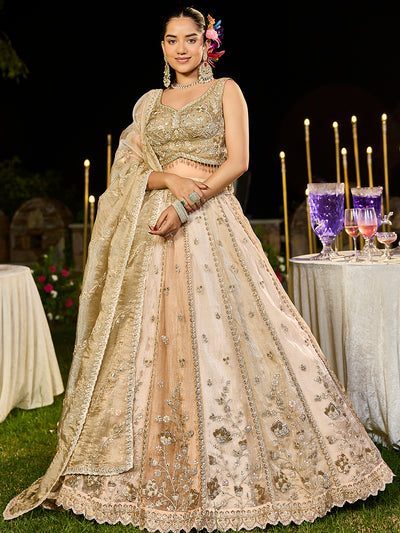  Satin Silk Fabric Beads & Sequinned Embroidered Ready to Wear Lehenga Choli & Dupatta House of Panchhi