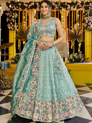 Satin Silk Fabric Sequinned Embroidered Ready to Wear Lehenga Choli & Dupatta House of Panchhi