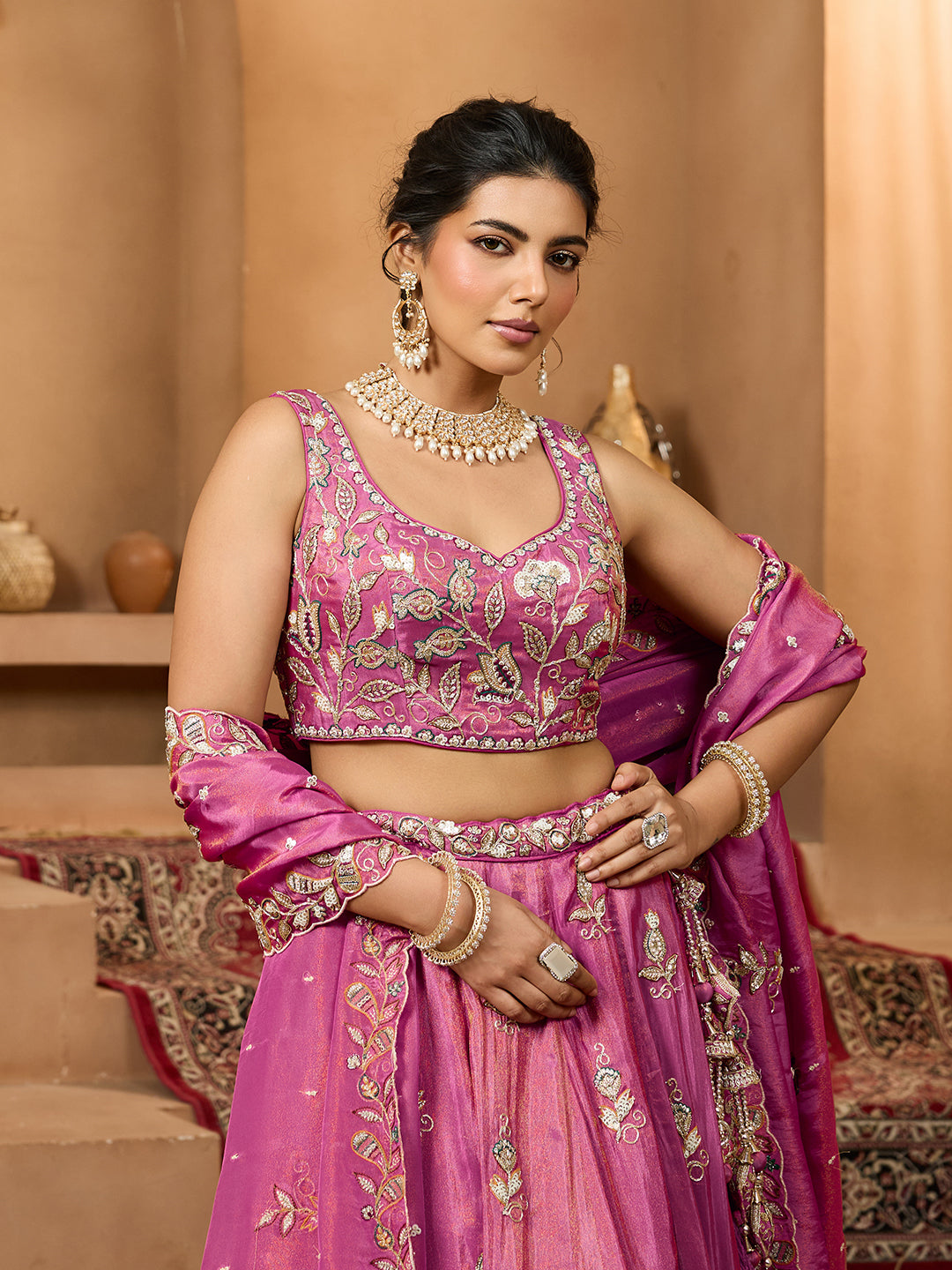 Orange- Tissue Fabric Sequinse embroidery Semi-Stitched Lehenga & Unstitched Blouse With Dupatta houseofpanchhi