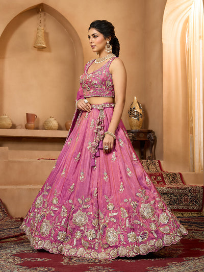 Orange- Tissue Fabric Sequinse embroidery Semi-Stitched Lehenga & Unstitched Blouse With Dupatta houseofpanchhi
