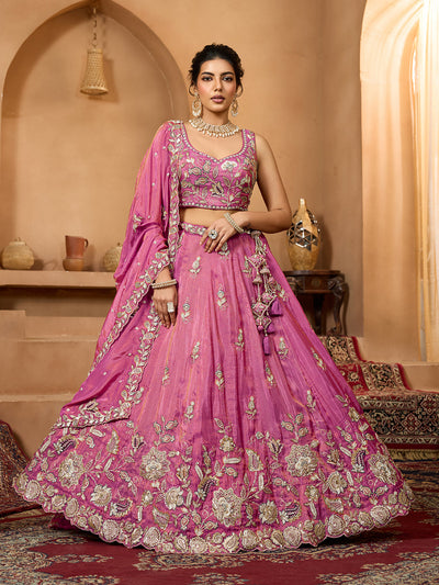 Orange- Tissue Fabric Sequinse embroidery Semi-Stitched Lehenga & Unstitched Blouse With Dupatta houseofpanchhi