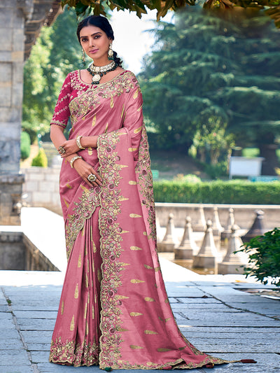 Pink Color Gadwal Silk Handwork Embroidered Saree