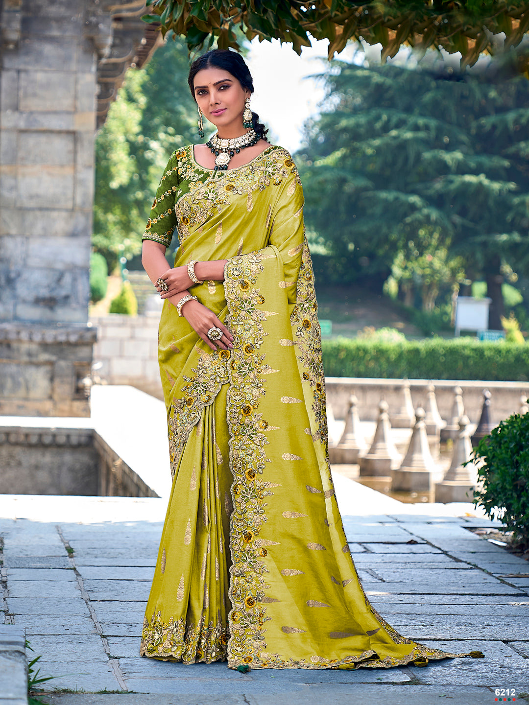 Yellow Color Gadwal Silk Handwork Embroidered Saree