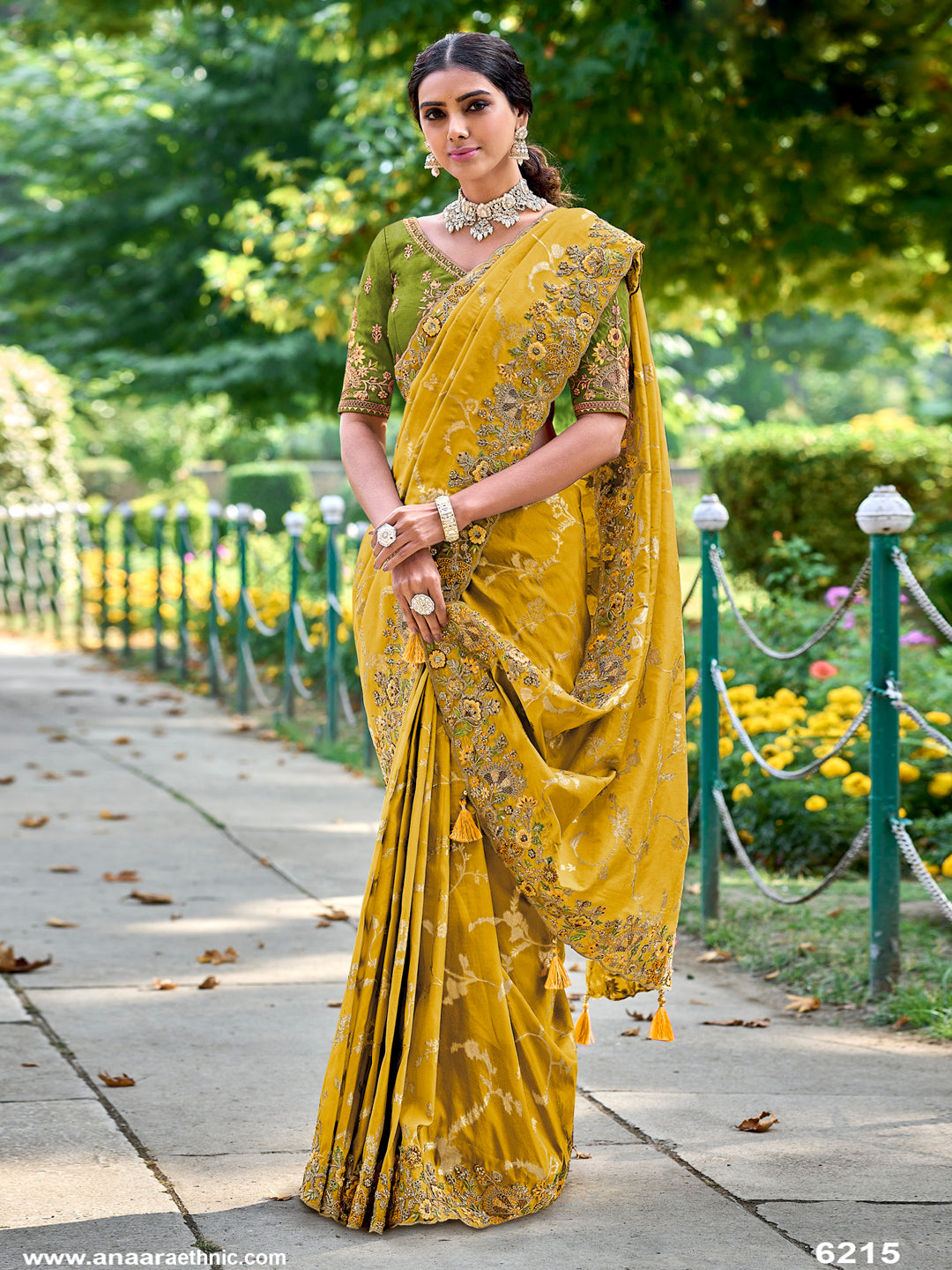 Mustard Color Gadwal Silk Handwork Embroidered Saree