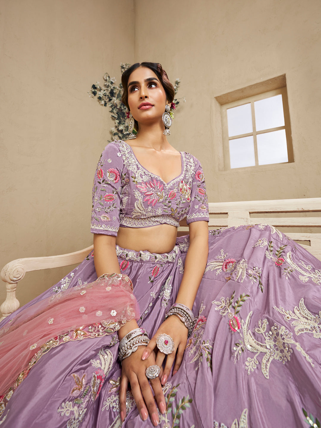 Satin Silk Fabric Sequins embroidery Semi-Stitched Lehenga choli & Dupatta House of Panchhi