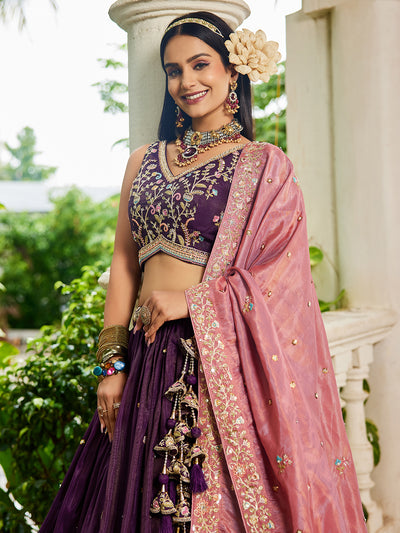 Satin Sequinse embroidery Semi-Stitched Lehenga choli & Dupatta