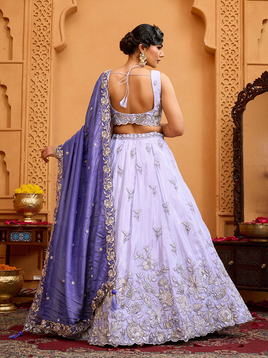 Lavender- Tissue Fabric Sequins embroidery Semi-Stitched Lehenga & Unstitched Blouse With Dupatta houseofpanchhi