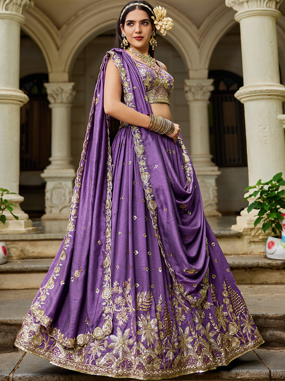 Chiffon Sequinse embroidery Semi-Stitched Lehenga choli & Dupatta