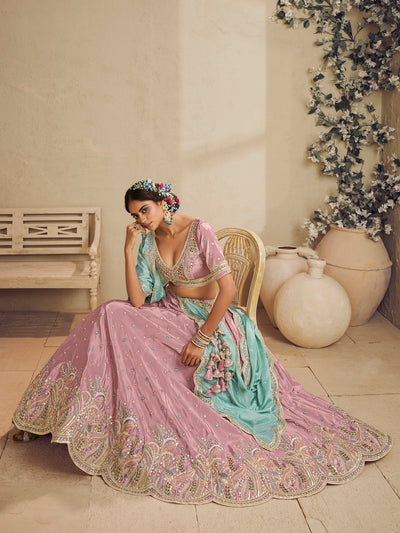 Satin Silk  Fabric Sequins embroidery Semi-Stitched Lehenga choli & Dupatta House of Panchhi