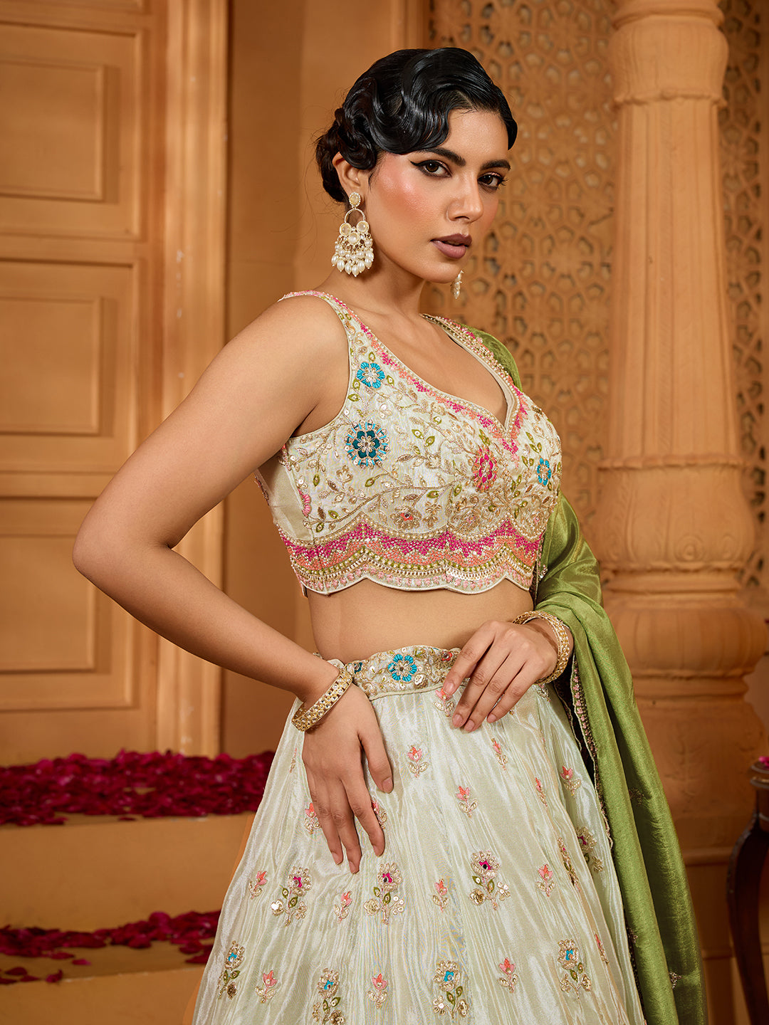 Tissue Fabric Sequins embroidery Semi-Stitched Lehenga & Unstitched Blouse With Dupatta houseofpanchhi