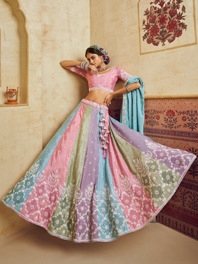 Chinnon Fabric Sequinse embroidery Semi-Stitched Lehenga choli & Dupatta House of Panchhi